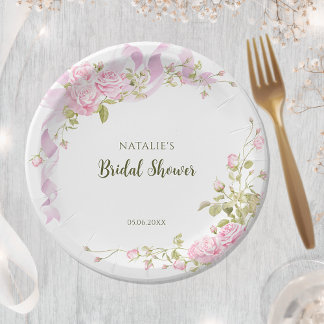 Assiettes En Carton Roses Romantiques Chic Fête de Mariage Florale