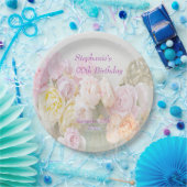 Assiettes En Carton Roses romantiques dans le quatre-vingt-dixième (Fête)