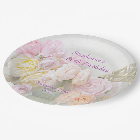 Assiettes En Carton Roses romantiques dans le quatre-vingtième (Angle)