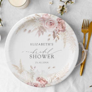 Assiettes En Carton Roses rose pâle Fête des mariées florale