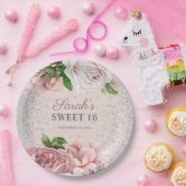 Assiettes En Carton Roses rose pâle Floral Silver Parties scintillant  (Fête)