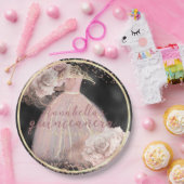 Assiettes En Carton Roses rose pâle sur Quinceañera noir & or (Fête)