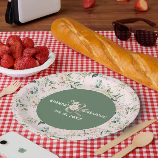 Assiettes En Carton Roses rose pastel aquarelles sans couture motif pa (Pique-nique)