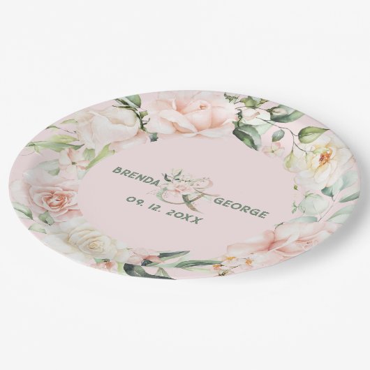 Assiettes En Carton Roses rose pastel aquarelles wire (Angle)