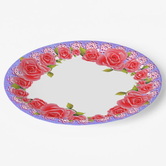 Assiettes En Carton Roses Roses Roses Roses Valentine Ajouter Vos Plaq (Angle)