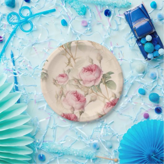 Assiettes En Carton Roses roses rustiques (Fête)