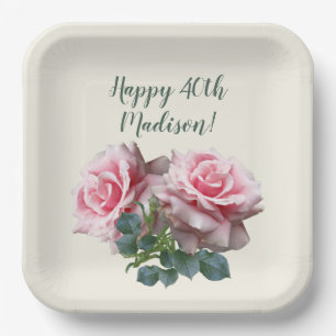 Assiettes En Carton Roses roses spéciales fête d'anniversaire pour ell