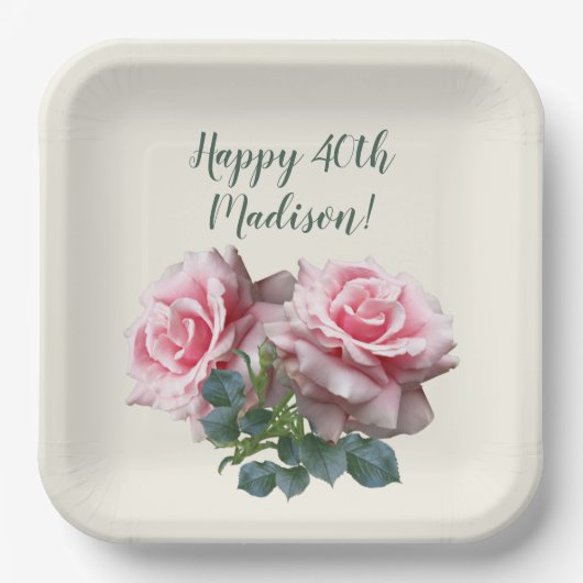 Assiettes En Carton Roses roses spéciales fête d'anniversaire pour ell (Recto)