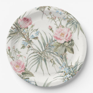 Assiettes En Carton Roses roses sur blanc