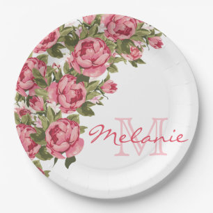Assiettes En Carton Roses roses vintages rose pâle Nom des pivoines, m