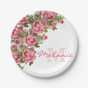 Assiettes En Carton Roses roses vintages rose pâle Nom des pivoines, m