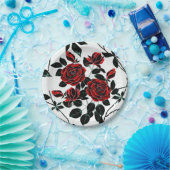 Assiettes En Carton Roses rouges. (Fête)