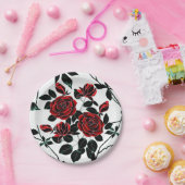 Assiettes En Carton Roses rouges. (Fête)