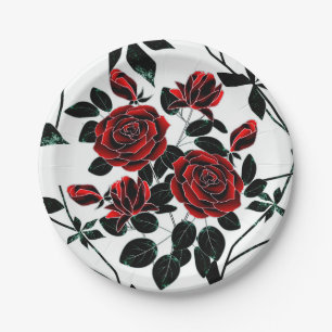 Assiettes En Carton Roses rouges.