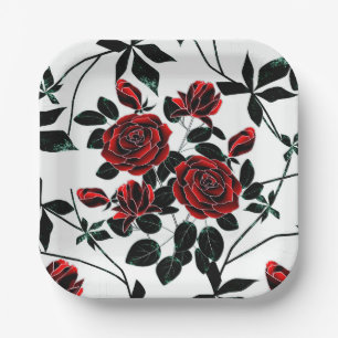 Assiettes En Carton Roses rouges.
