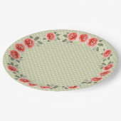 Assiettes En Carton Roses rouges à la chaux et points blancs (Angle)