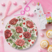 Assiettes En Carton Roses rouges avec Coeurs de Saint Valentin Motif r (Fête)