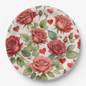 Assiettes En Carton Roses rouges avec Coeurs de Saint Valentin Motif r (Devant)