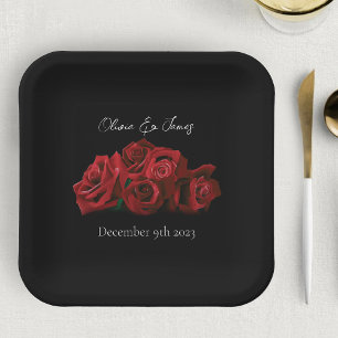 Assiettes En Carton Roses rouges Blanc noir Elégance intemporelle