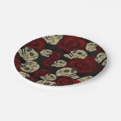 Assiettes En Carton Roses Rouges & Crânes Fleur Gothique Noir (Angle)