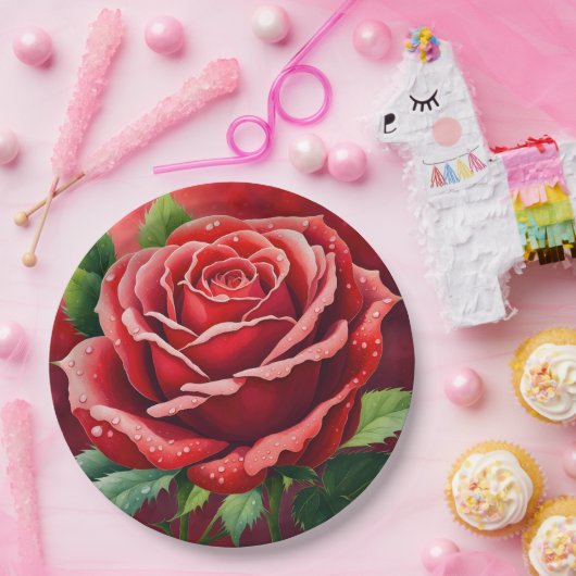 Assiettes En Carton Roses Rouges Élégantes Plutôt (Fête)