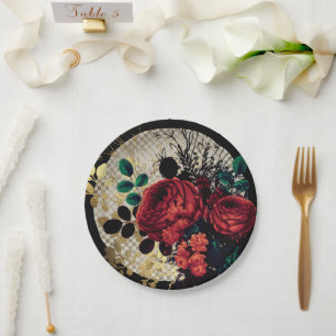 Assiettes En Carton Roses rouges gothiques