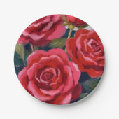 Assiettes En Carton Roses rouges peinture florale (Devant)