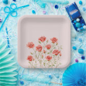 Assiettes En Carton Roses rouges romantiques roses rousses (Fête)