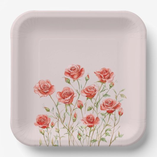 Assiettes En Carton Roses rouges romantiques roses rousses (Recto)