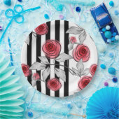 Assiettes En Carton Roses rouges, roses d'aquarelle (Fête)