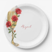 Assiettes En Carton Roses rouges sur Champagne Nom personnalisé (Devant)