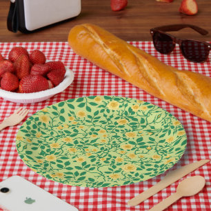 Assiettes En Carton Roses sauvages en jaune et vert