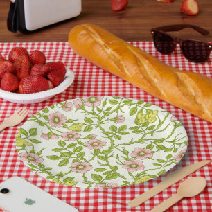 Assiettes En Carton Roses sauvages et papillons /rose/vert pâle/jaune