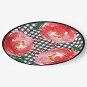 Assiettes En Carton Roses sur En vichy noir et blanc (Angle)
