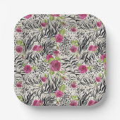 Assiettes En Carton Roses sur Motif animal (Recto)