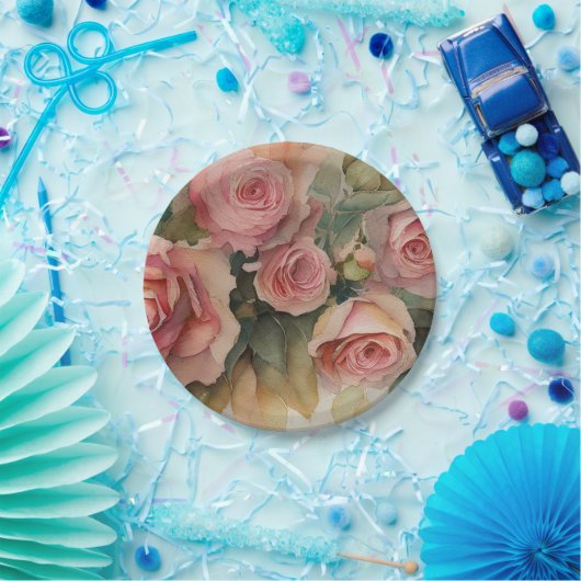 Assiettes En Carton Roses vintages (Fête)