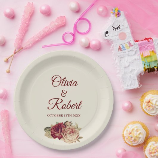 Assiettes En Carton Roses vintages (Fête)