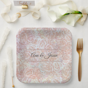 Assiettes En Carton roses vintages en crème - fleuris, personnalisés