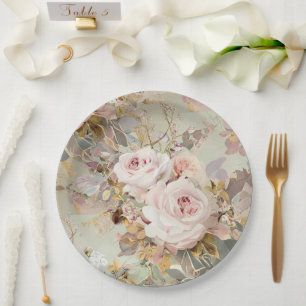 Assiettes En Carton Roses vintages rose/blanche