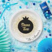 Assiettes En Carton Rosh Hashanah White Black Gold Sparkly Pomegranate (Fête)