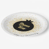 Assiettes En Carton Rosh Hashanah White Black Gold Sparkly Pomegranate (Angle)