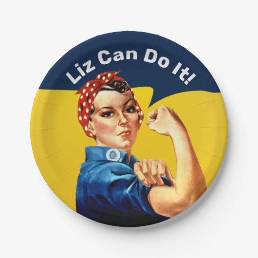 Assiettes En Carton Rosie la riveteuse | Plaque de papier | Personnali (Devant)