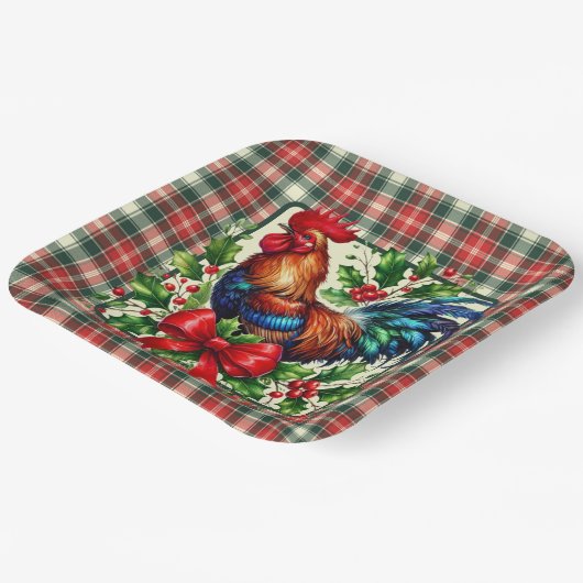 Assiettes En Carton Roster de Noël Rouge Vert (Angulaire)