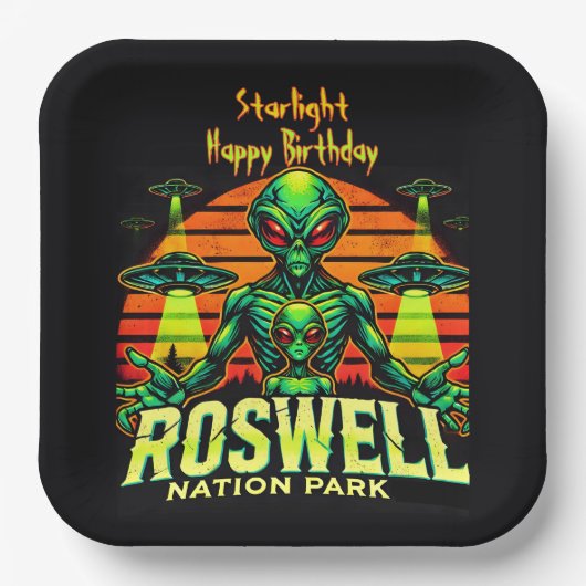 Assiettes En Carton Roswell’s Cosmic Getaway vous attend ! (Recto)