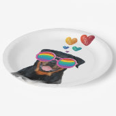 Assiettes En Carton Rottweiler Chien avec Coeurs Saint-Valentin (Angle)