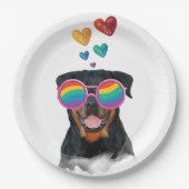 Assiettes En Carton Rottweiler Chien avec Coeurs Saint-Valentin (Devant)