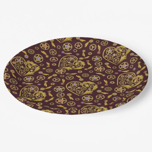 Assiettes En Carton Rouages de Steampunk Cœur (Angle)