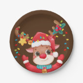 Assiettes En Carton Roudolphe à nez rouge Roudolphe Noël (Devant)