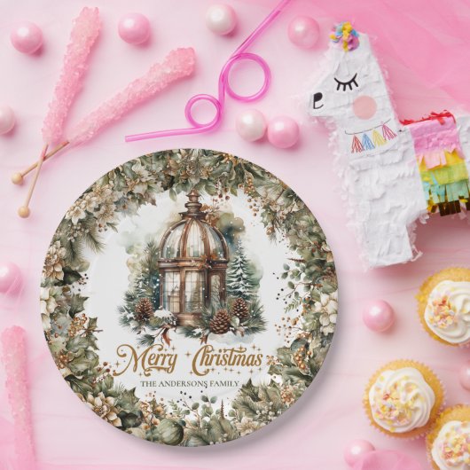 Assiettes En Carton Roue de Noël rustique classique vert et or (Fête)