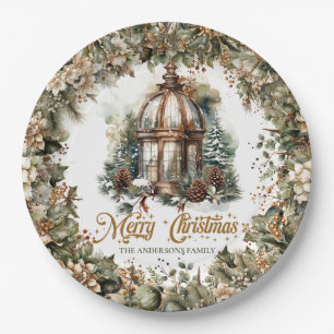 Assiettes En Carton Roue de Noël rustique classique vert et or